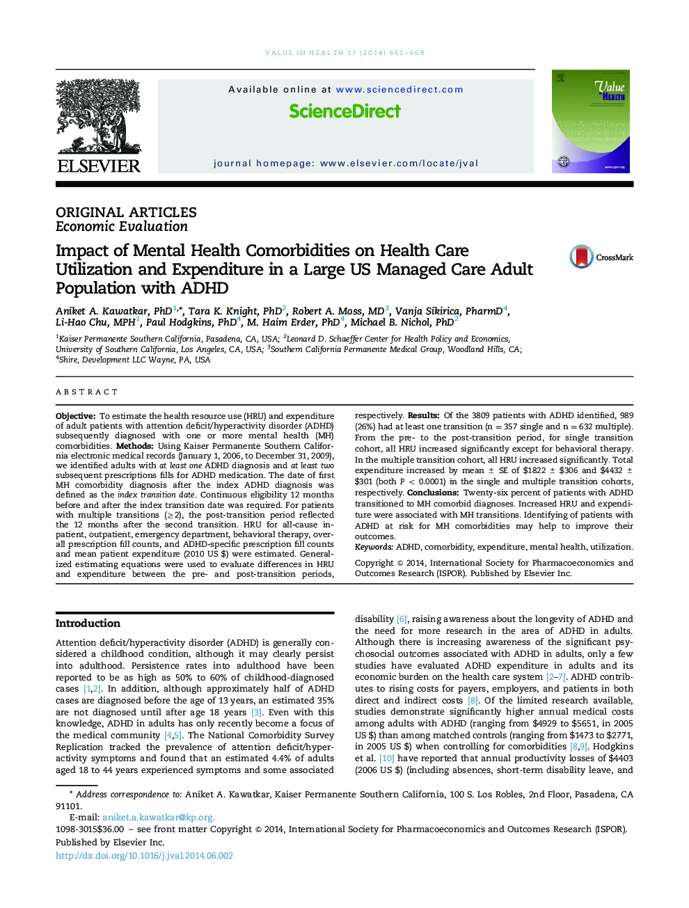 Impact of Mental Health Comorbidities on Health Care Utilization and Expenditure in a Large US Managed Care Adult Population with ADHD