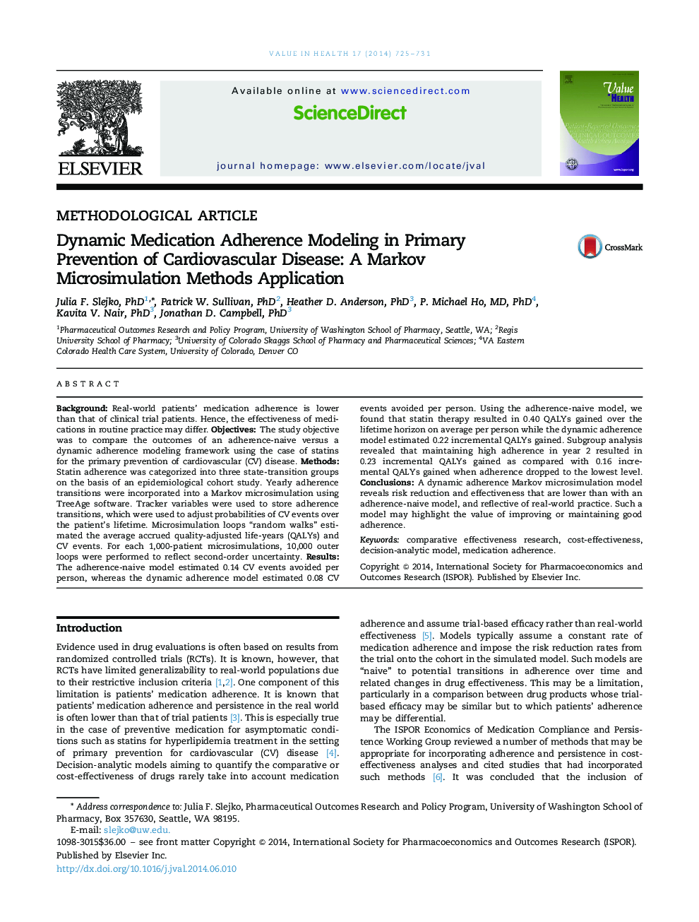 Dynamic Medication Adherence Modeling in Primary Prevention of Cardiovascular Disease: A Markov Microsimulation Methods Application