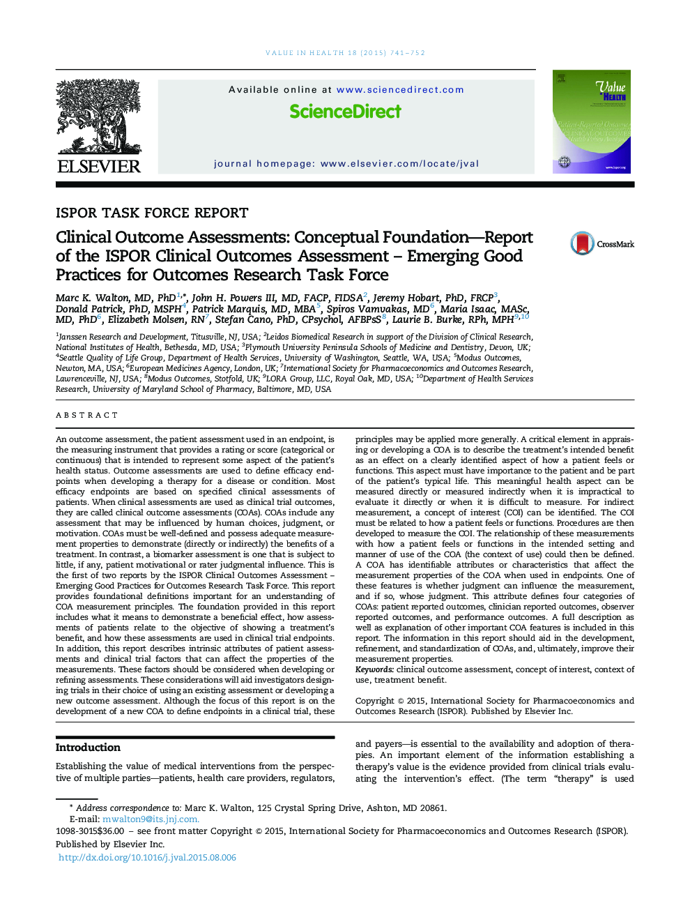 Clinical Outcome Assessments: Conceptual Foundation-Report of the ISPOR Clinical Outcomes Assessment - Emerging Good Practices for Outcomes Research Task Force