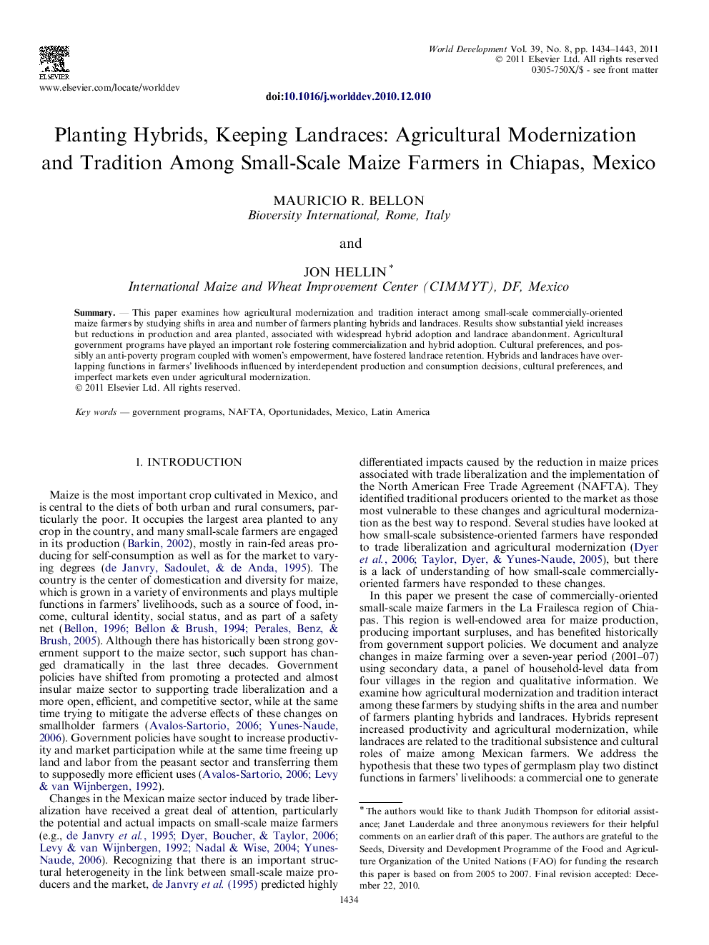 Planting Hybrids, Keeping Landraces: Agricultural Modernization and Tradition Among Small-Scale Maize Farmers in Chiapas, Mexico