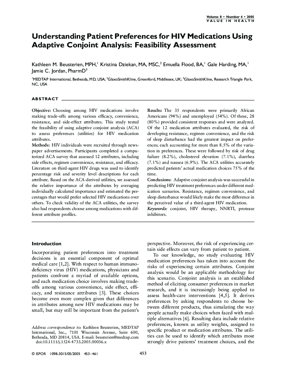 Understanding Patient Preferences for HIV Medications Using Adaptive Conjoint Analysis: Feasibility Assessment