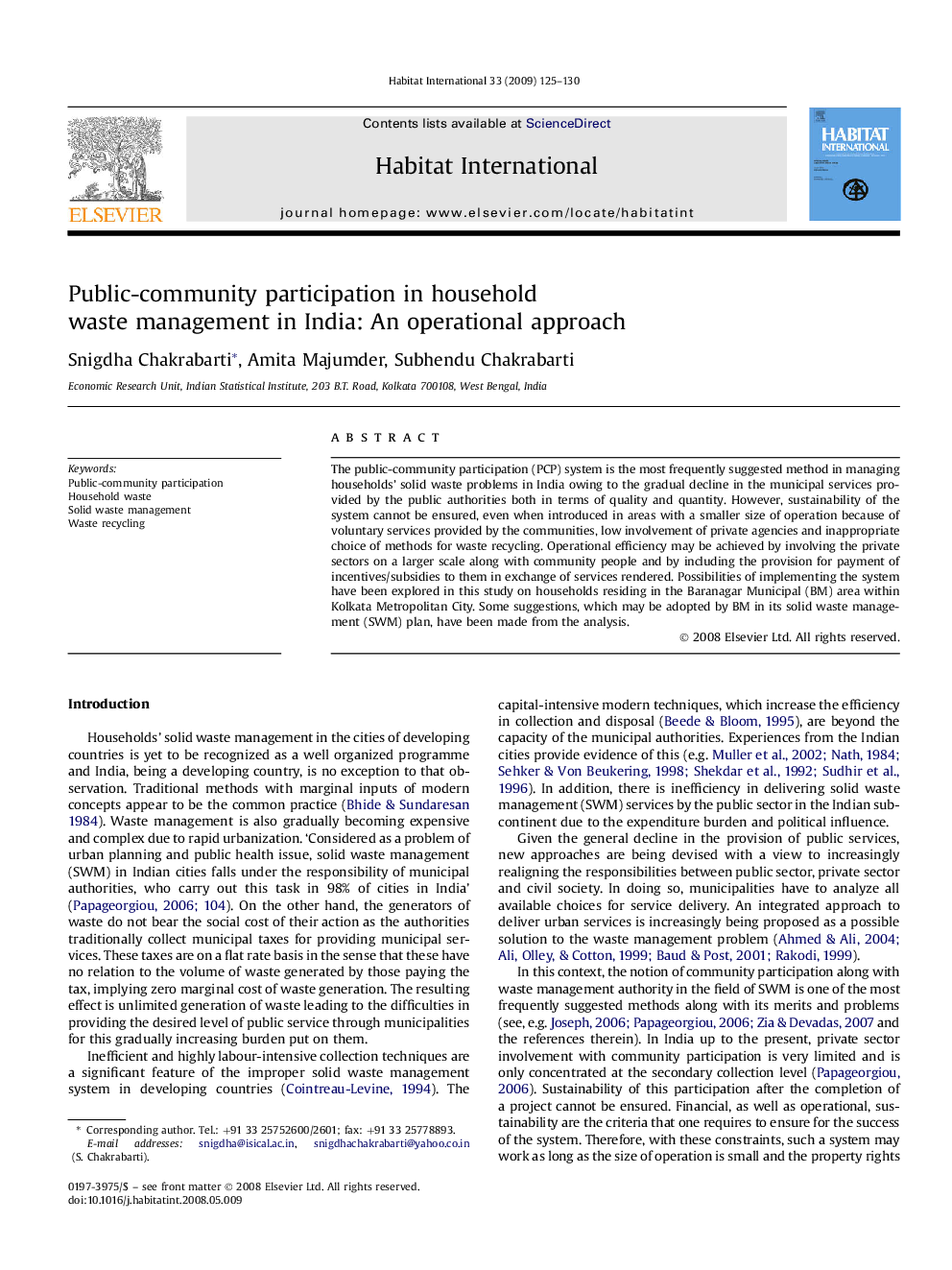 Public-community participation in household waste management in India: An operational approach