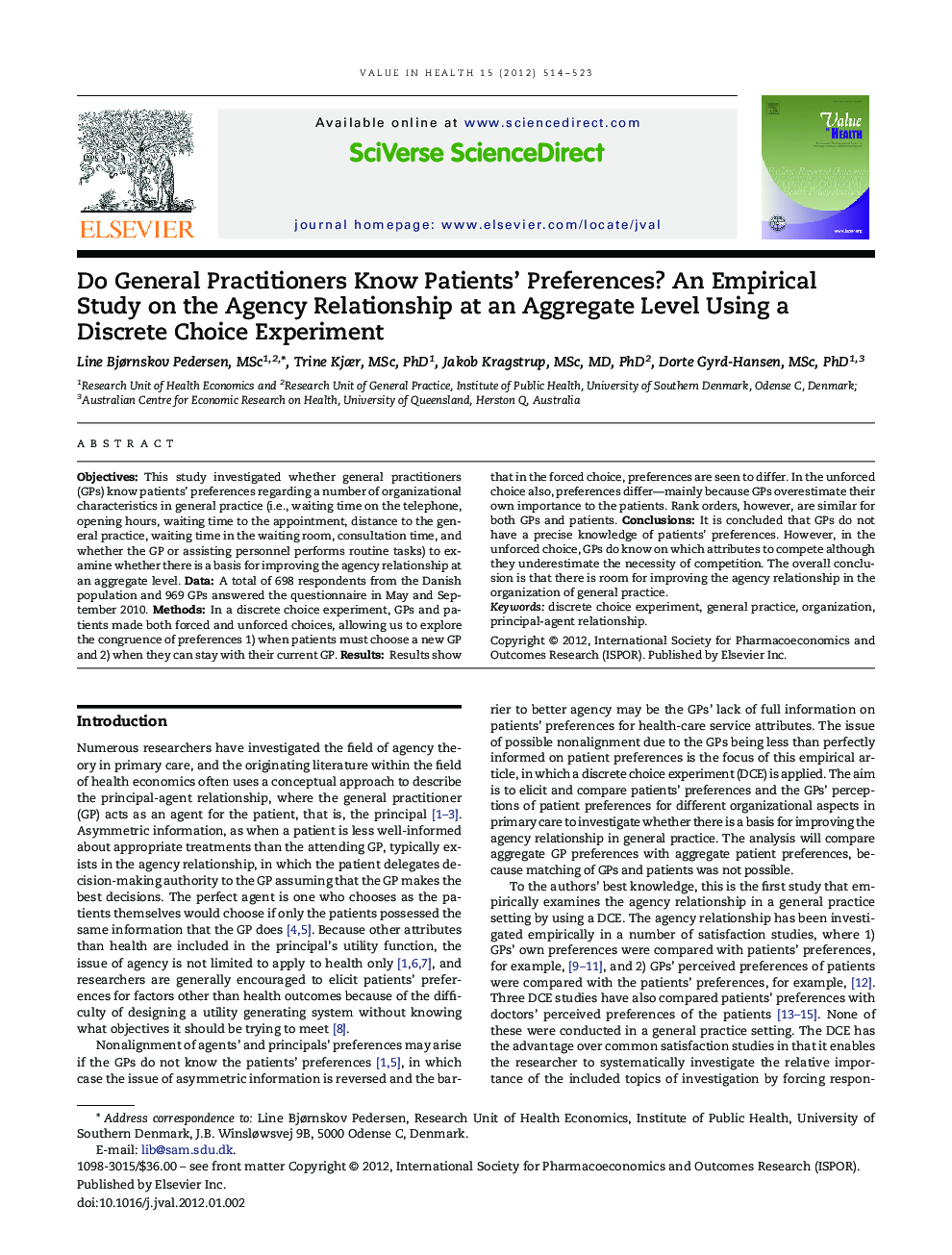 Do General Practitioners Know Patients' Preferences? An Empirical Study on the Agency Relationship at an Aggregate Level Using a Discrete Choice Experiment