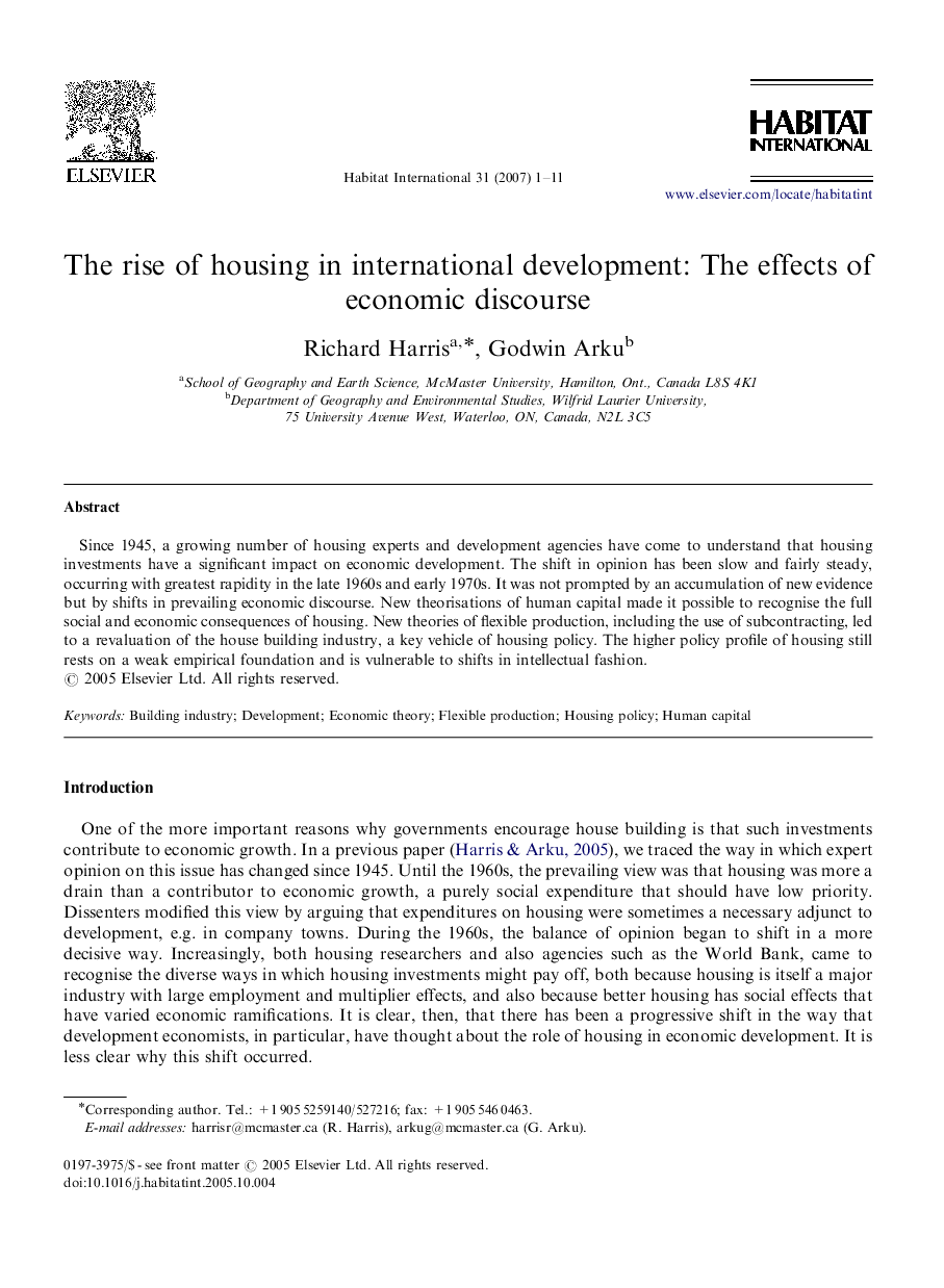 The rise of housing in international development: The effects of economic discourse