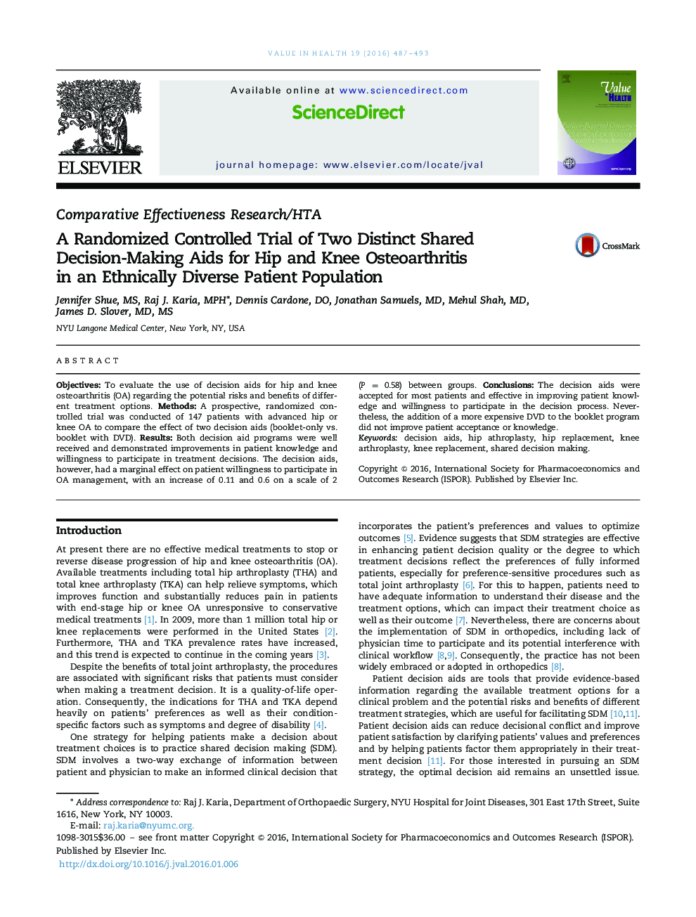 A Randomized Controlled Trial of Two Distinct Shared Decision-Making Aids for Hip and Knee Osteoarthritis in an Ethnically Diverse Patient Population