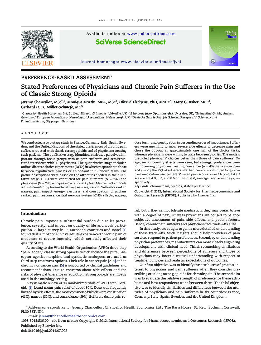 Stated Preferences of Physicians and Chronic Pain Sufferers in the Use of Classic Strong Opioids