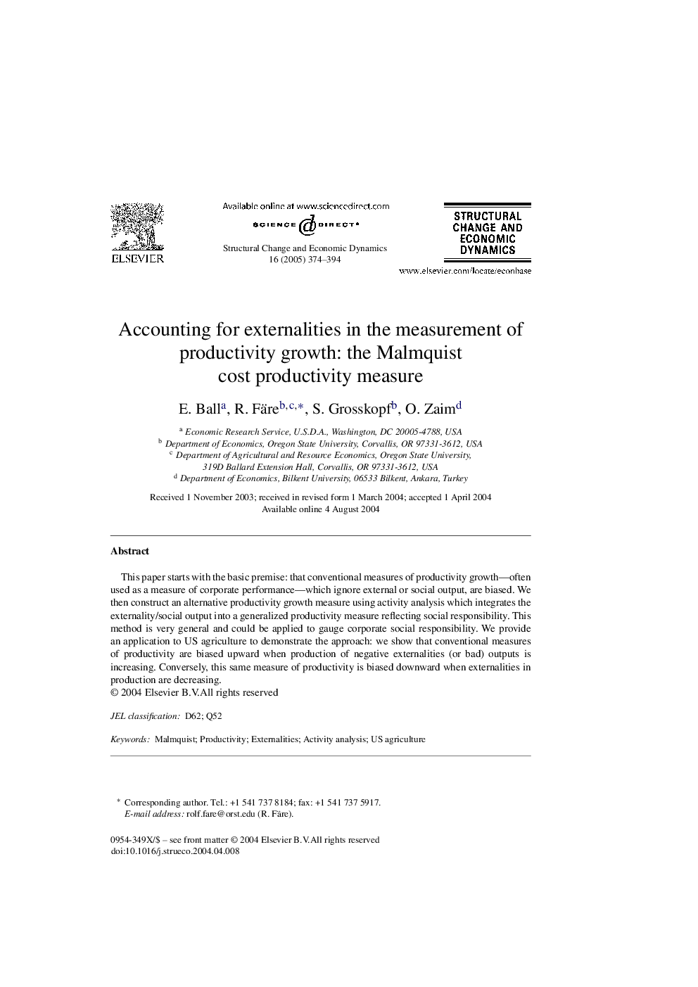 Accounting for externalities in the measurement of productivity growth: the Malmquist cost productivity measure