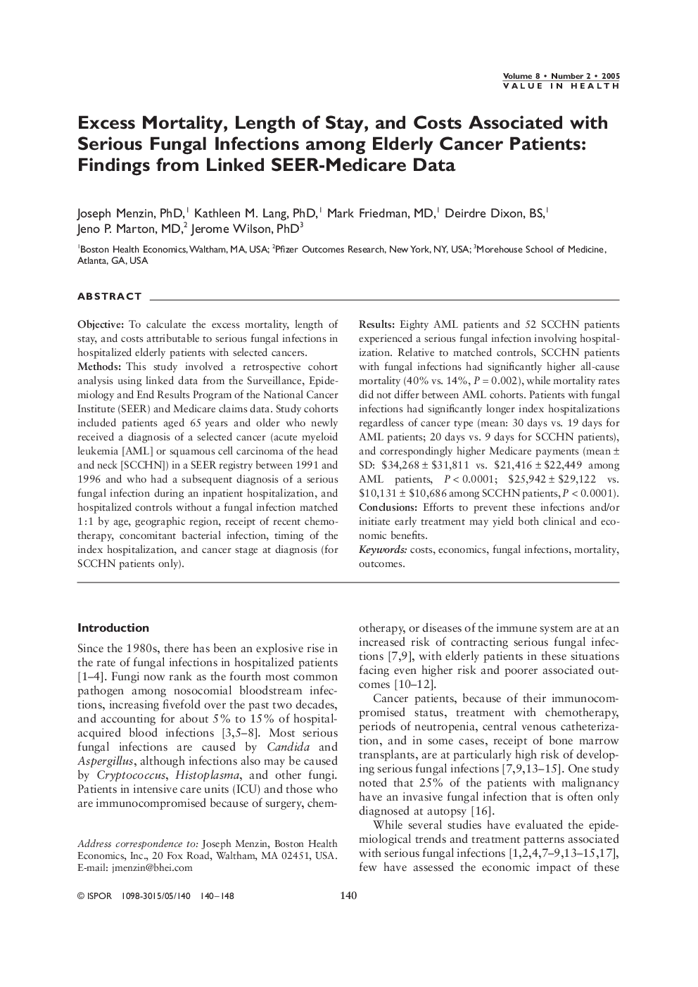 Excess Mortality, Length of Stay, and Costs Associated with Serious Fungal Infections among Elderly Cancer Patients: Findings from Linked SEER-Medicare Data