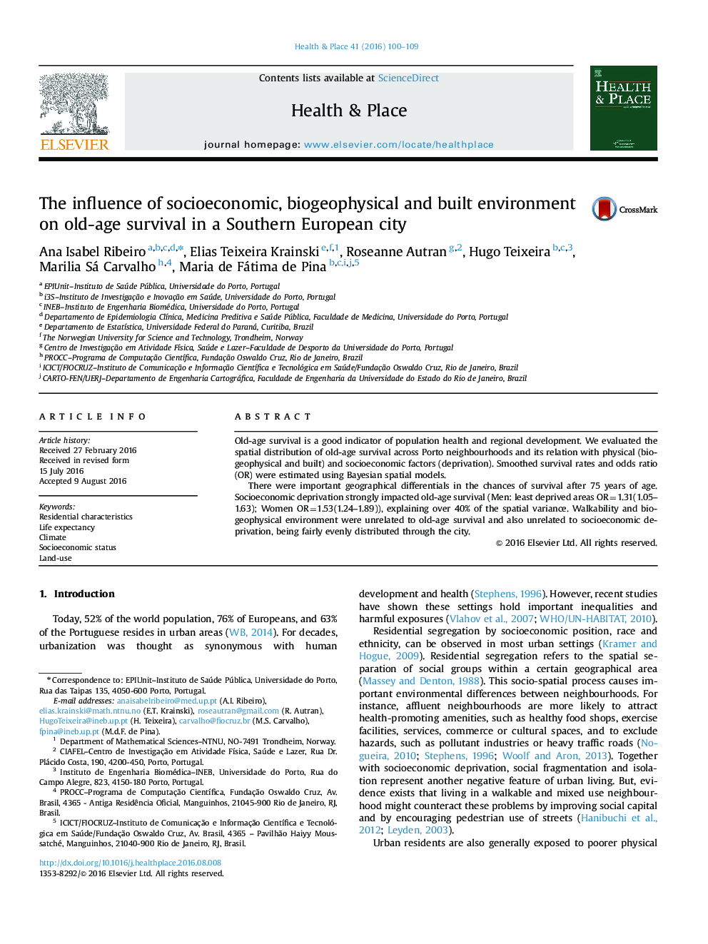 The influence of socioeconomic, biogeophysical and built environment on old-age survival in a Southern European city