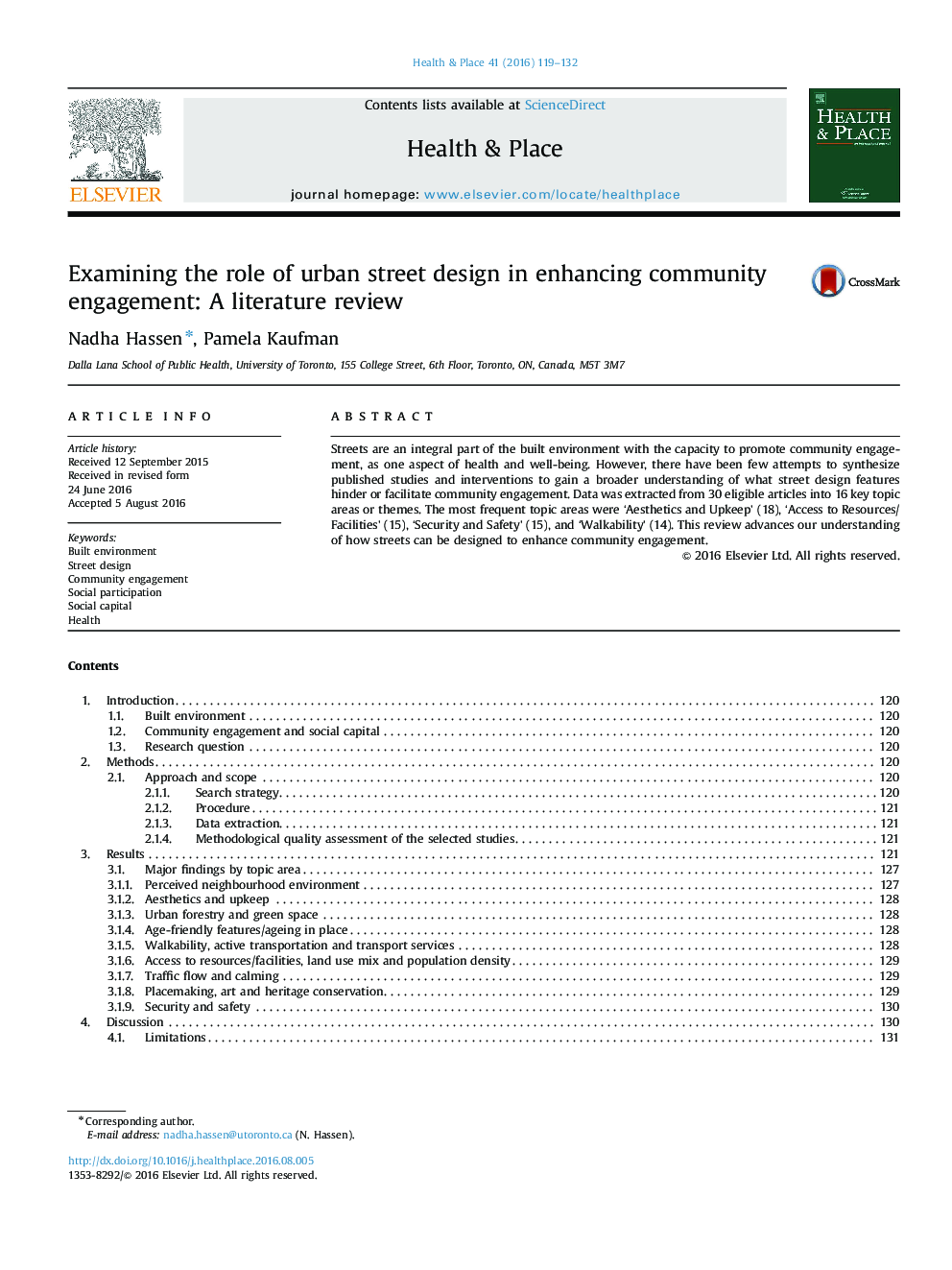 Examining the role of urban street design in enhancing community engagement: A literature review