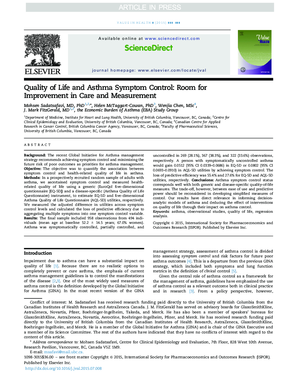 Quality of Life and Asthma Symptom Control: Room for Improvement in Care and Measurement