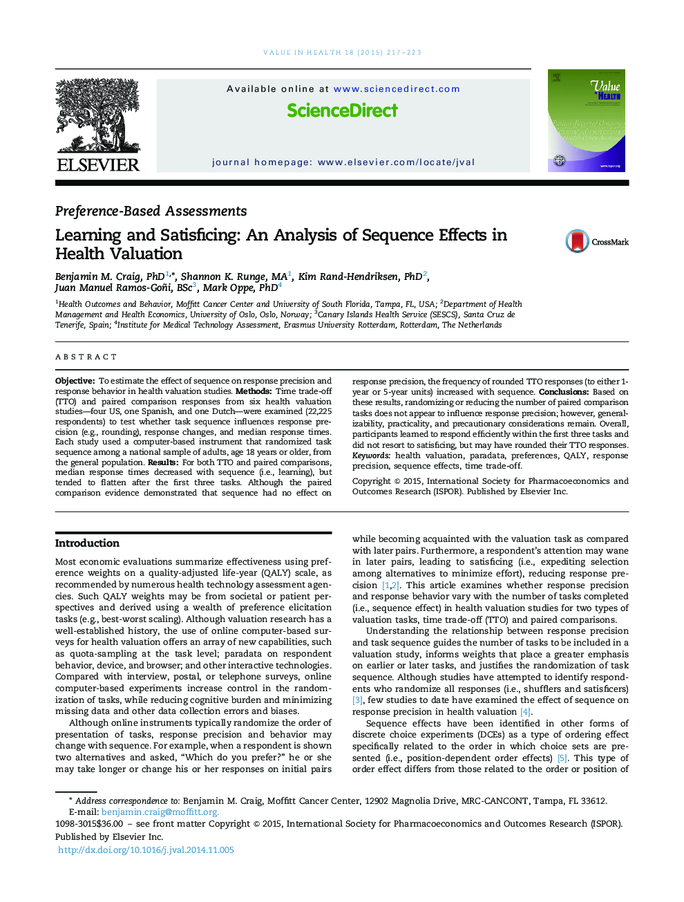 Learning and Satisficing: An Analysis of Sequence Effects in Health Valuation