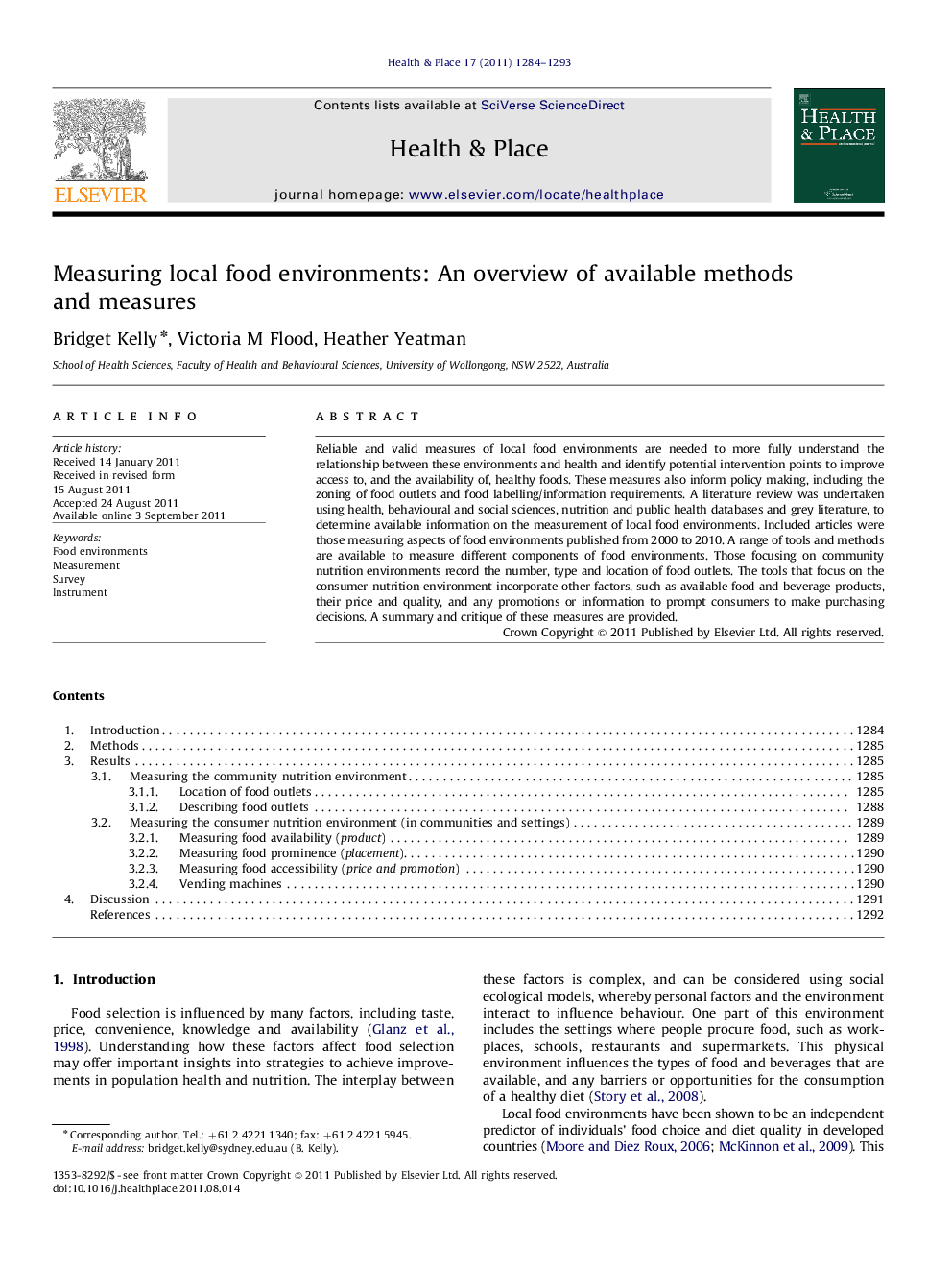 Measuring local food environments: An overview of available methods and measures