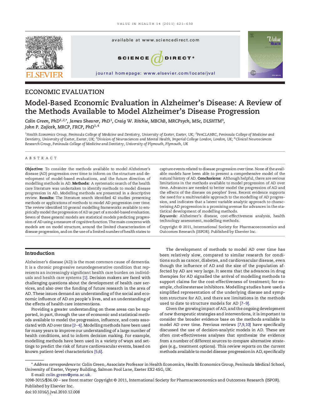 Model-Based Economic Evaluation in Alzheimer's Disease: A Review of the Methods Available to Model Alzheimer's Disease Progression