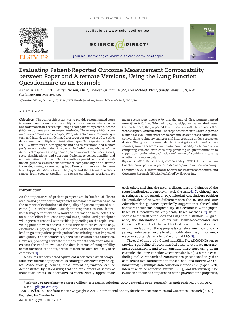 Evaluating Patient-Reported Outcome Measurement Comparability between Paper and Alternate Versions, Using the Lung Function Questionnaire as an Example