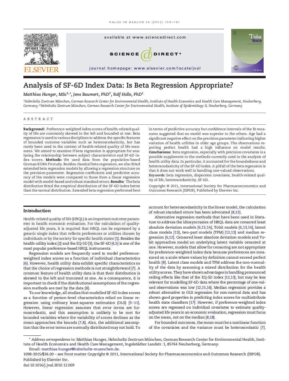 Analysis of SF-6D Index Data: Is Beta Regression Appropriate?