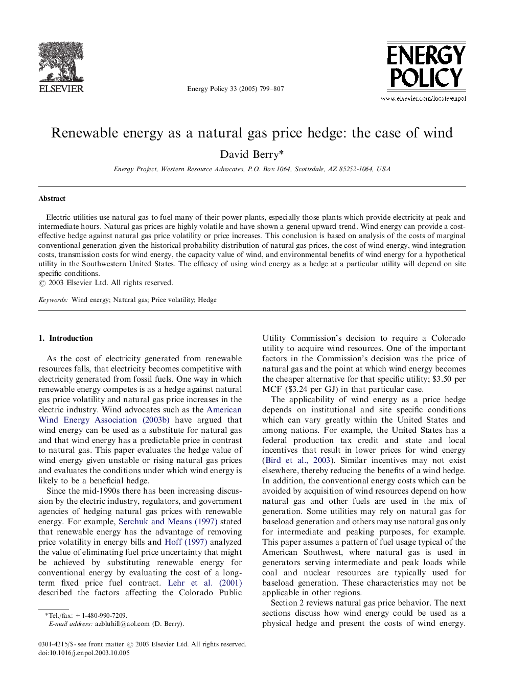 Renewable energy as a natural gas price hedge: the case of wind