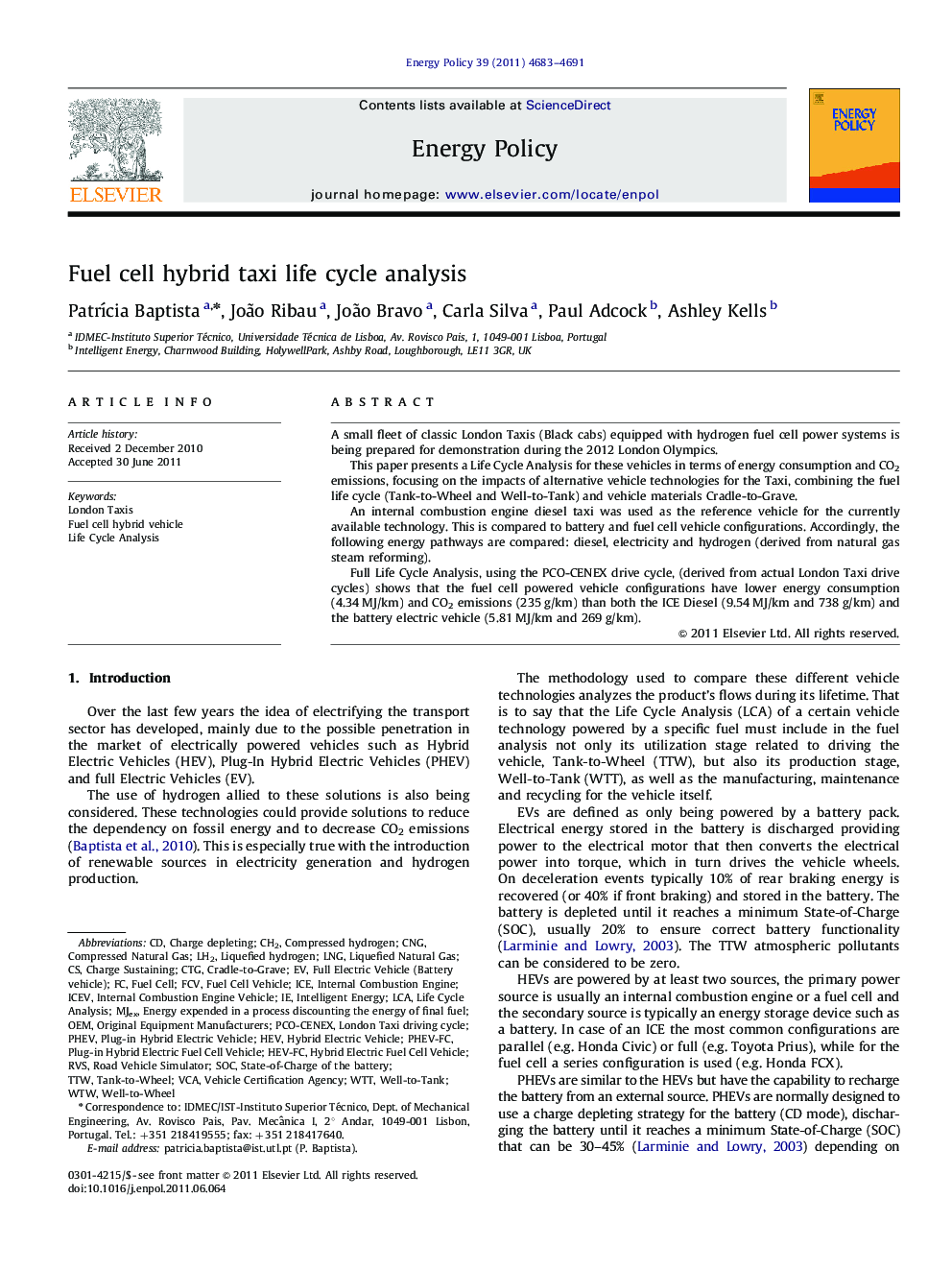 Fuel cell hybrid taxi life cycle analysis