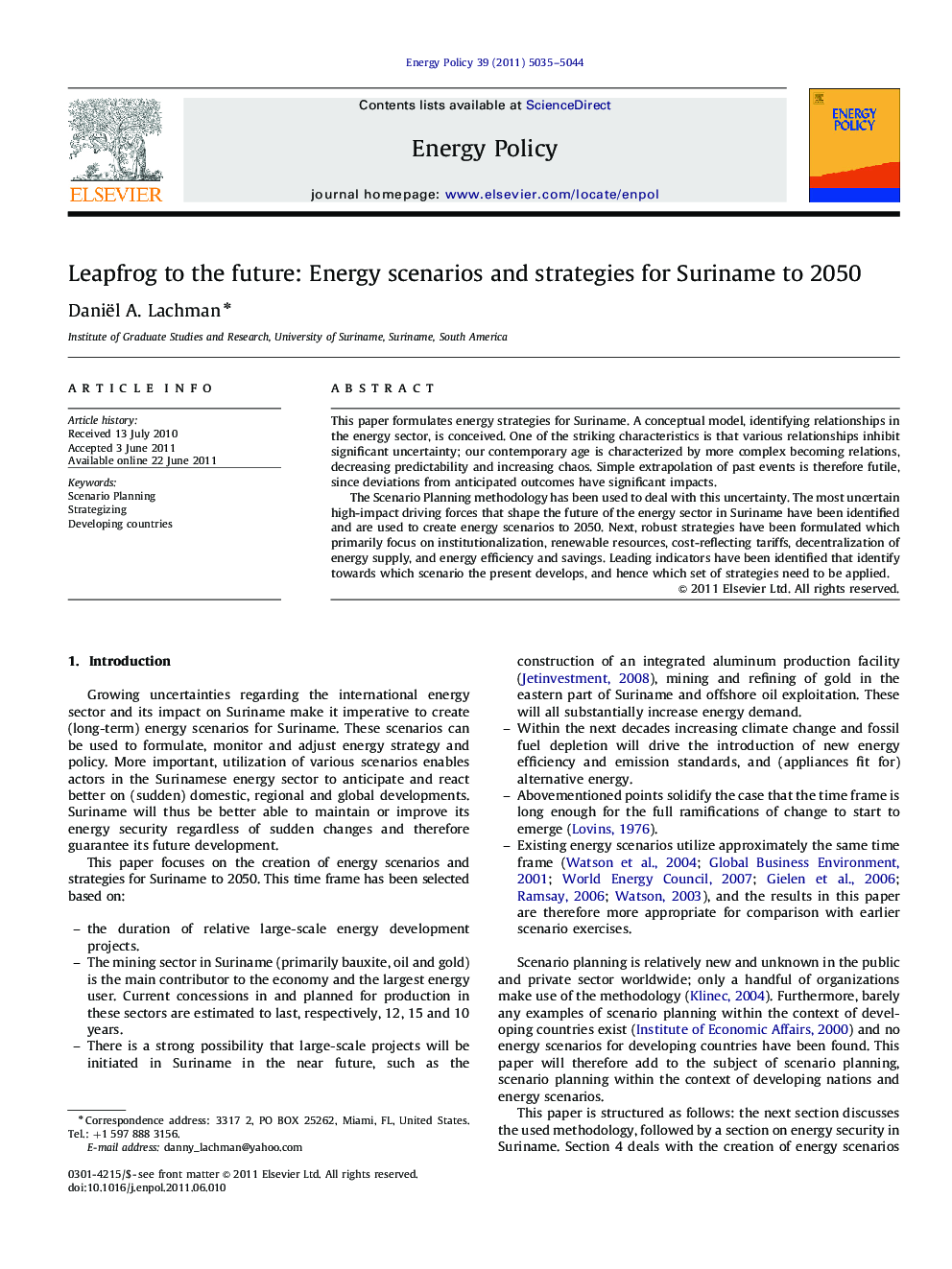 Leapfrog to the future: Energy scenarios and strategies for Suriname to 2050