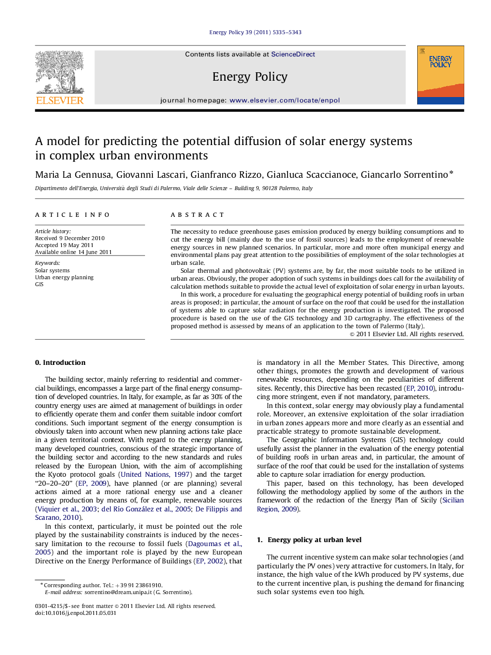 A model for predicting the potential diffusion of solar energy systems in complex urban environments