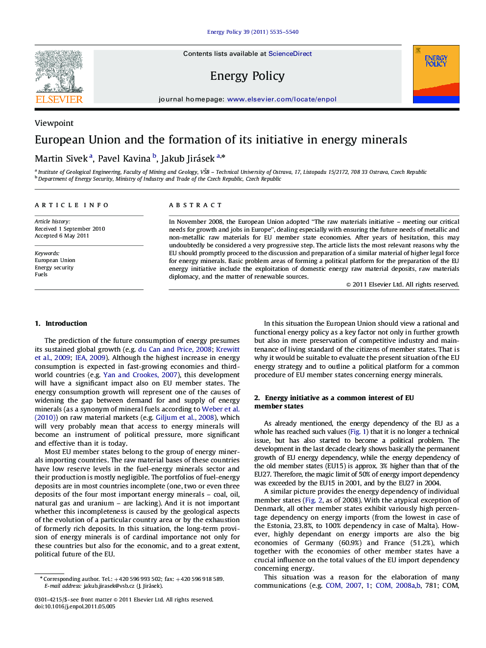 European Union and the formation of its initiative in energy minerals