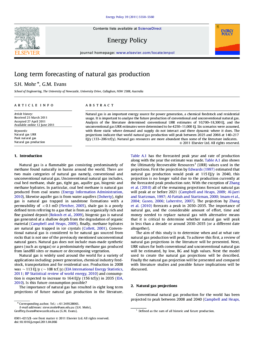 Long term forecasting of natural gas production