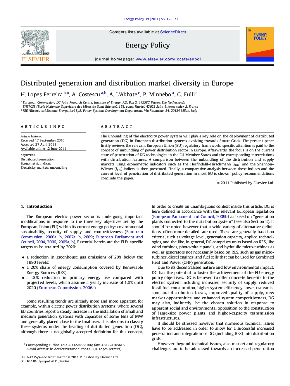 Distributed generation and distribution market diversity in Europe