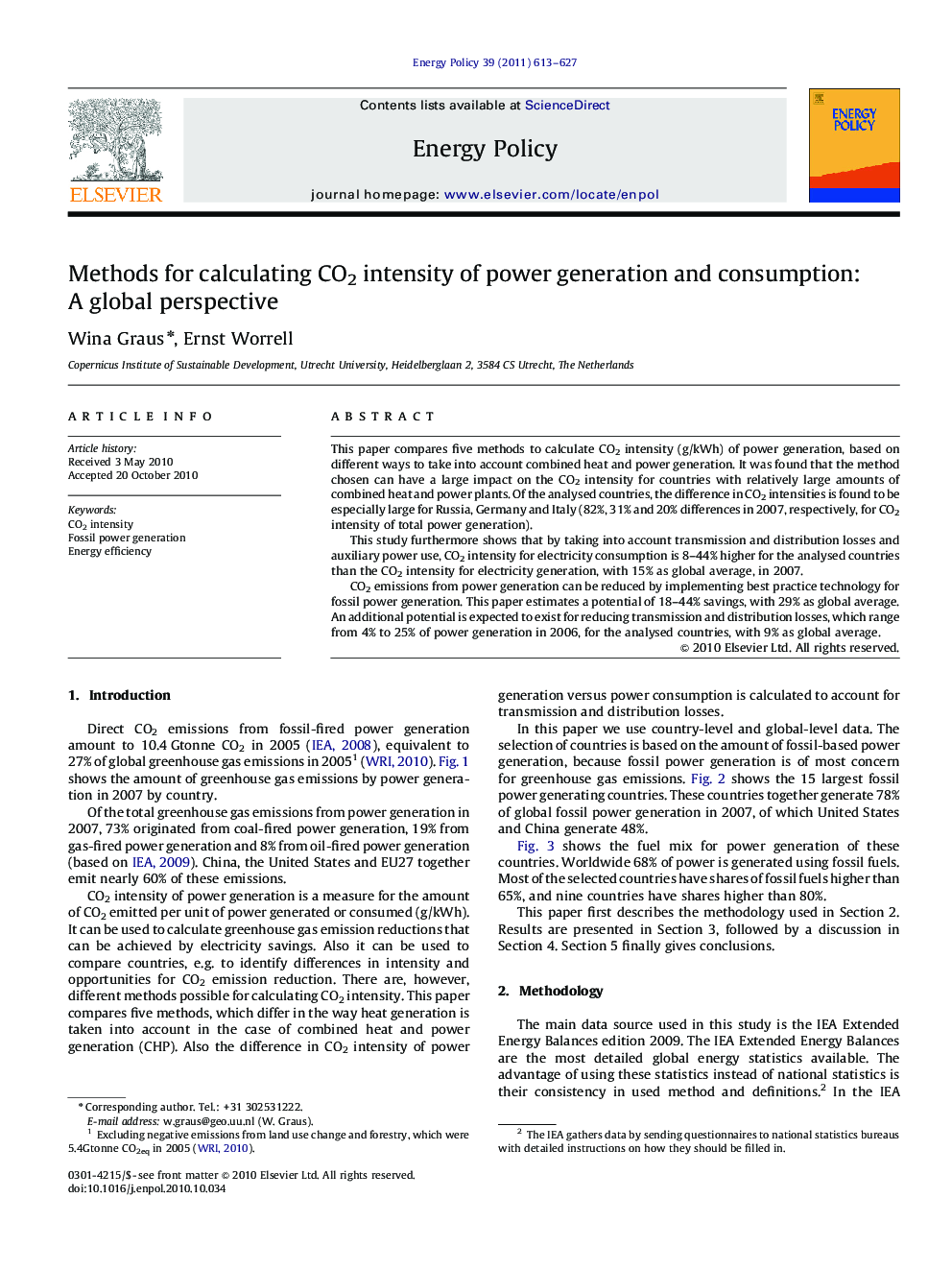 Methods for calculating CO2 intensity of power generation and consumption: A global perspective