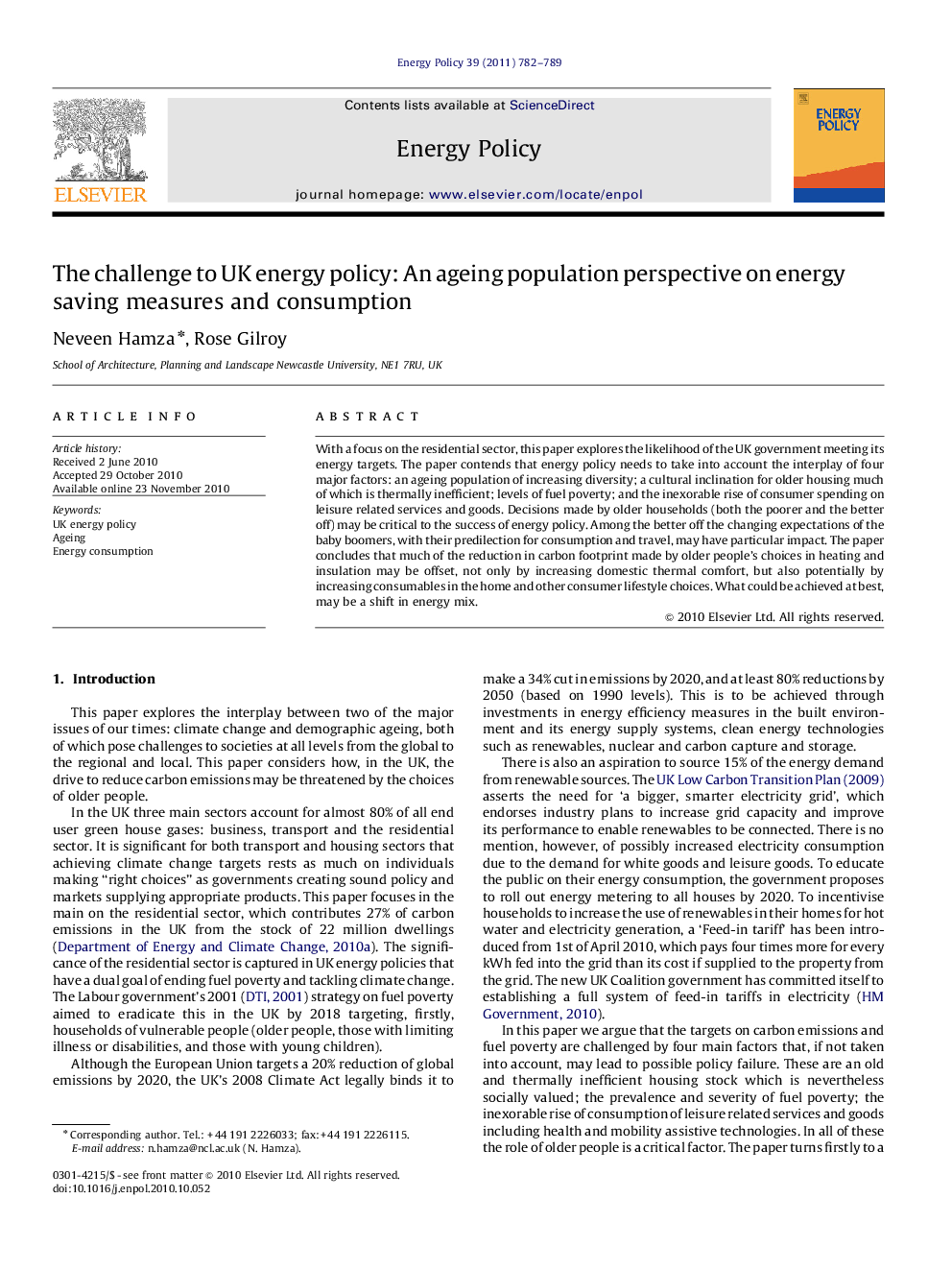 The challenge to UK energy policy: An ageing population perspective on energy saving measures and consumption