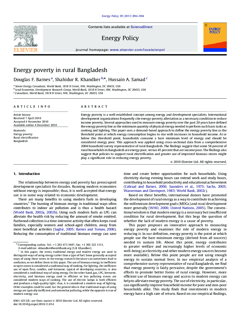 Energy poverty in rural Bangladesh