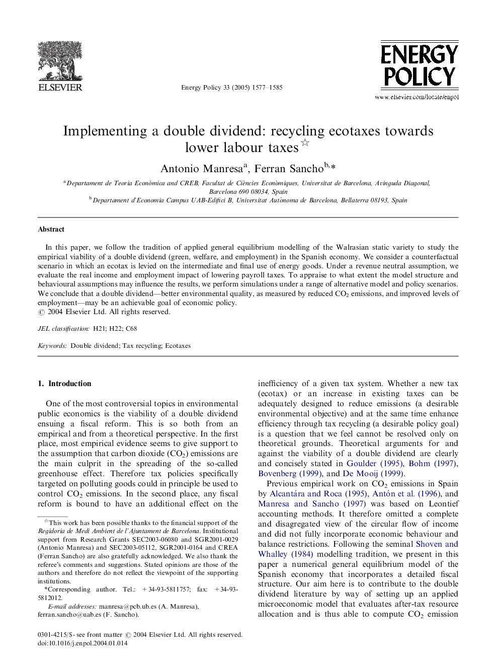 Implementing a double dividend: recycling ecotaxes towards lower labour taxes