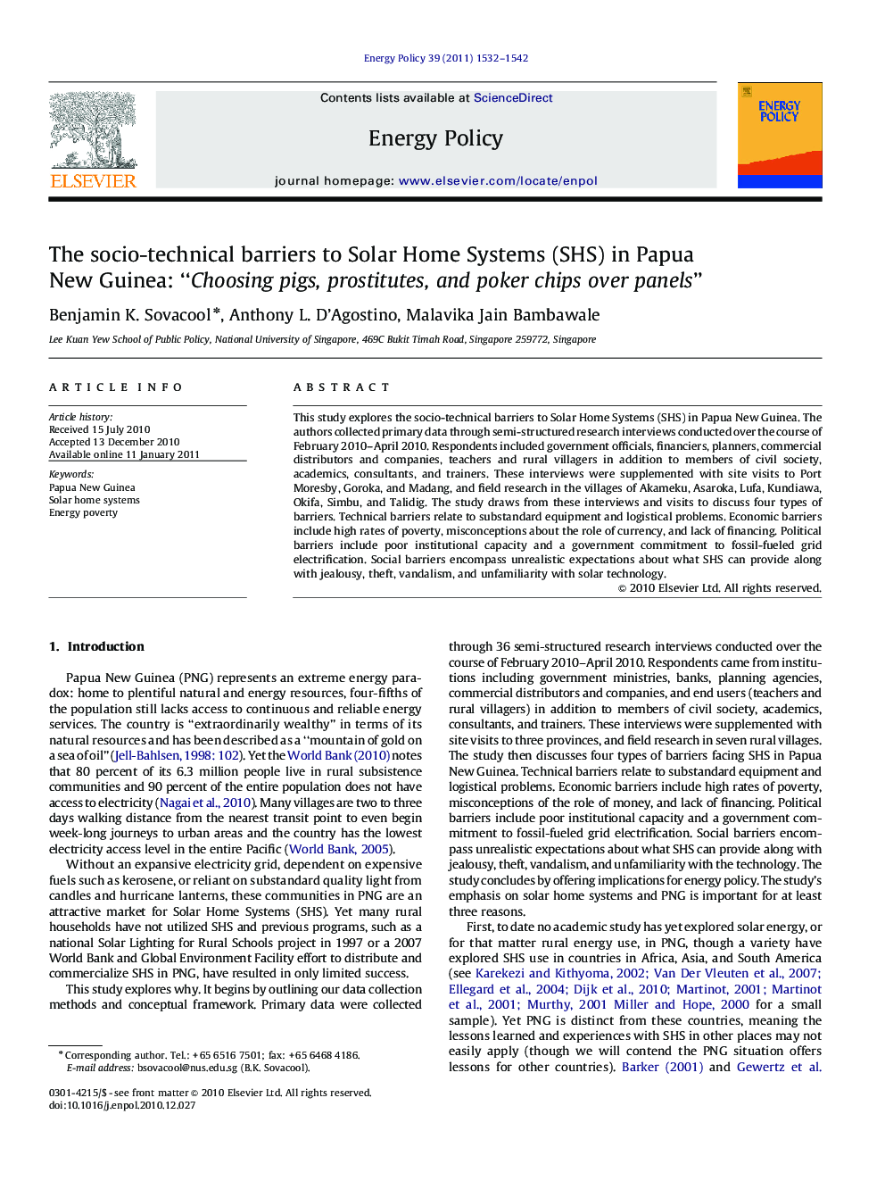 The socio-technical barriers to Solar Home Systems (SHS) in Papua New Guinea: “Choosing pigs, prostitutes, and poker chips over panels”