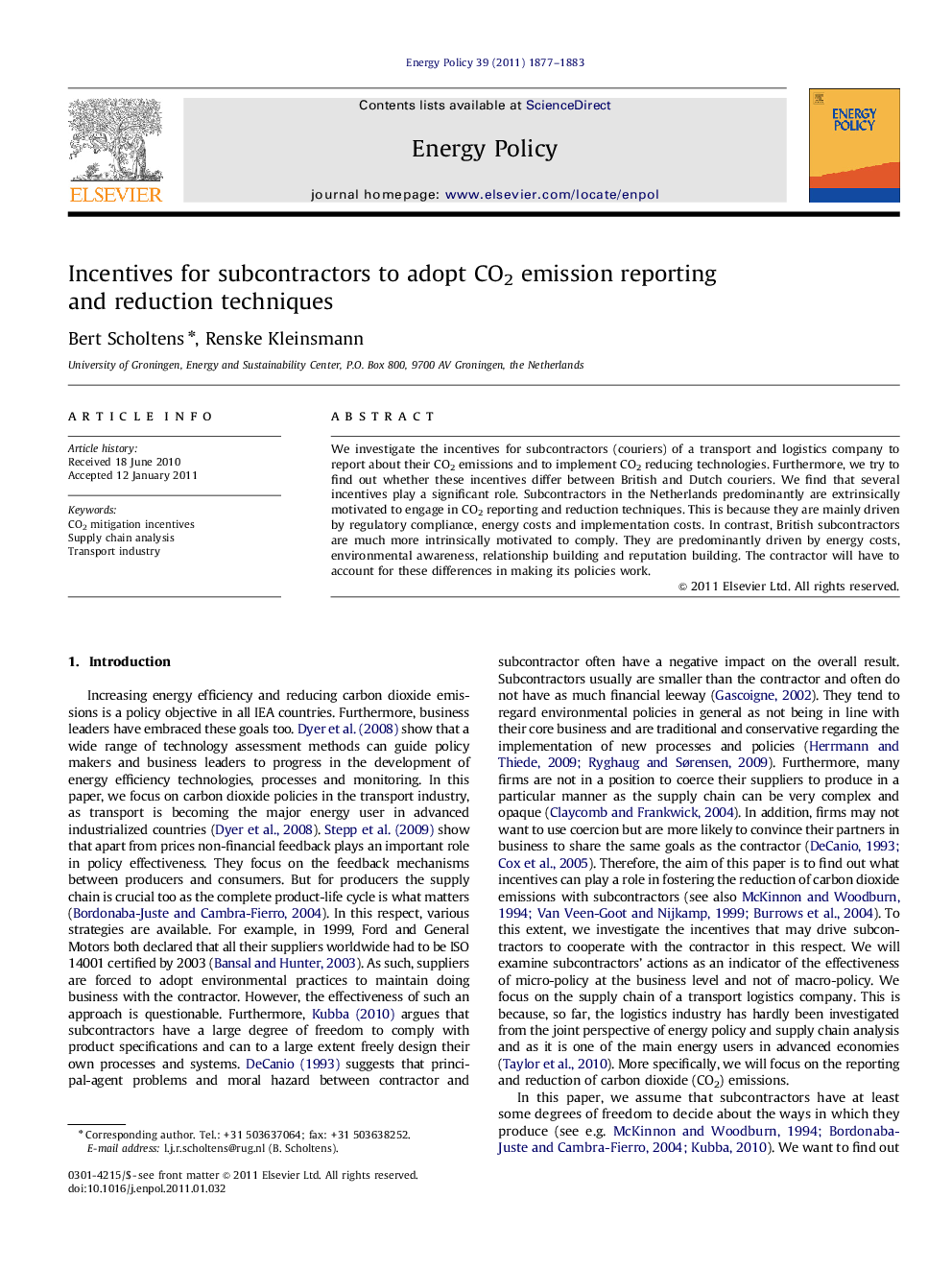 Incentives for subcontractors to adopt CO2 emission reporting and reduction techniques