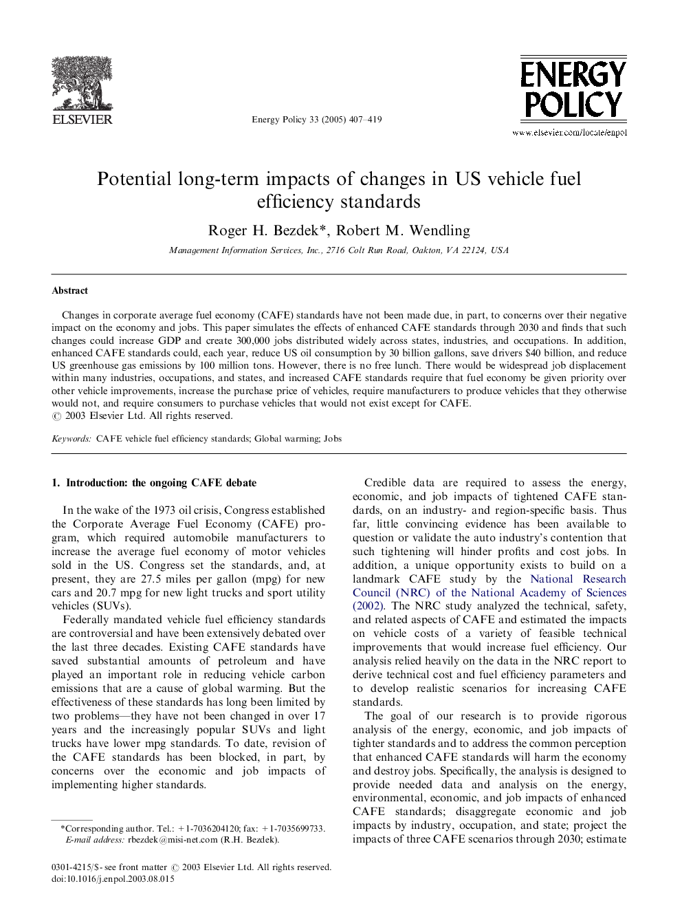 Potential long-term impacts of changes in US vehicle fuel efficiency standards