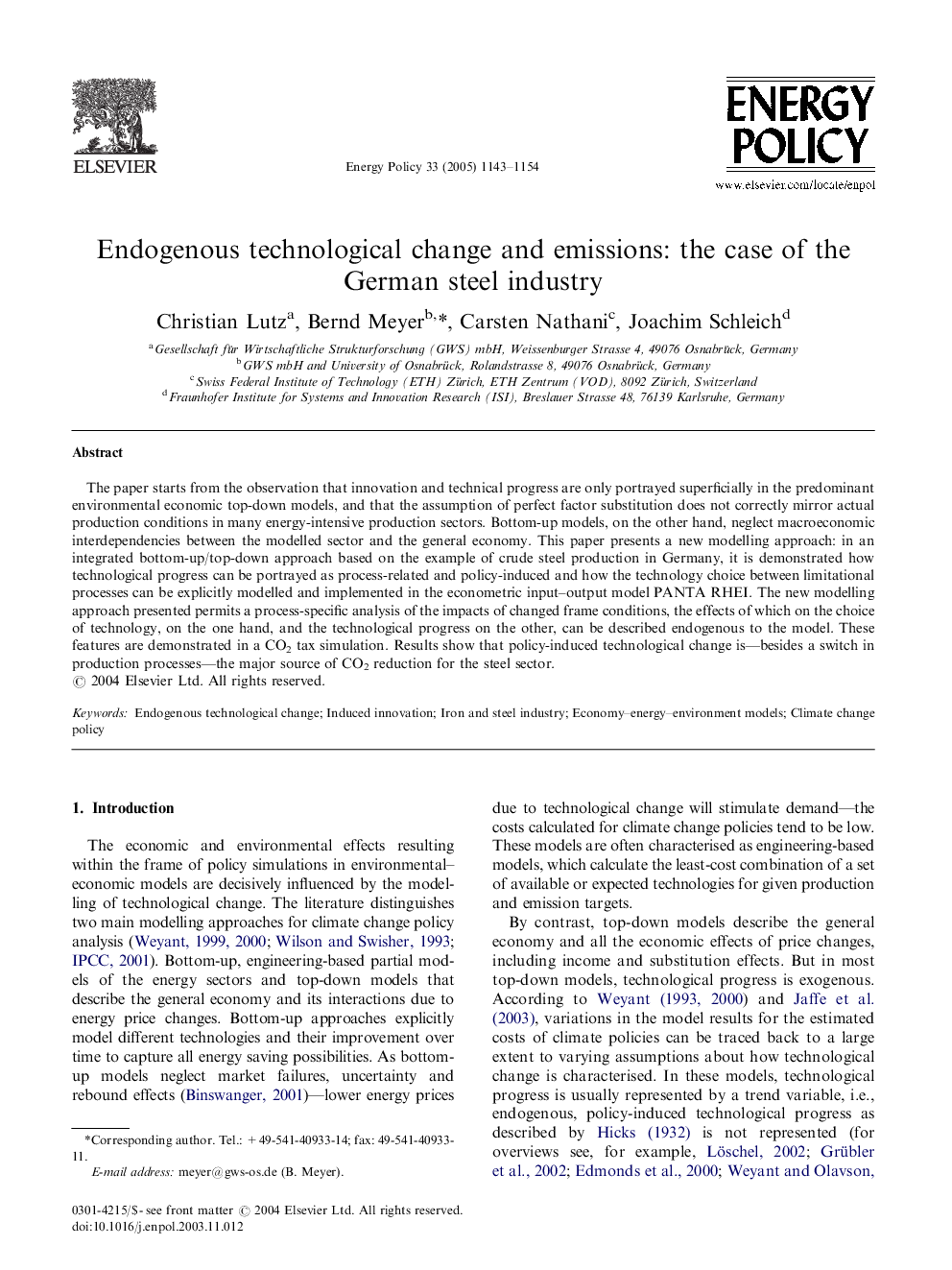 Endogenous technological change and emissions: the case of the German steel industry