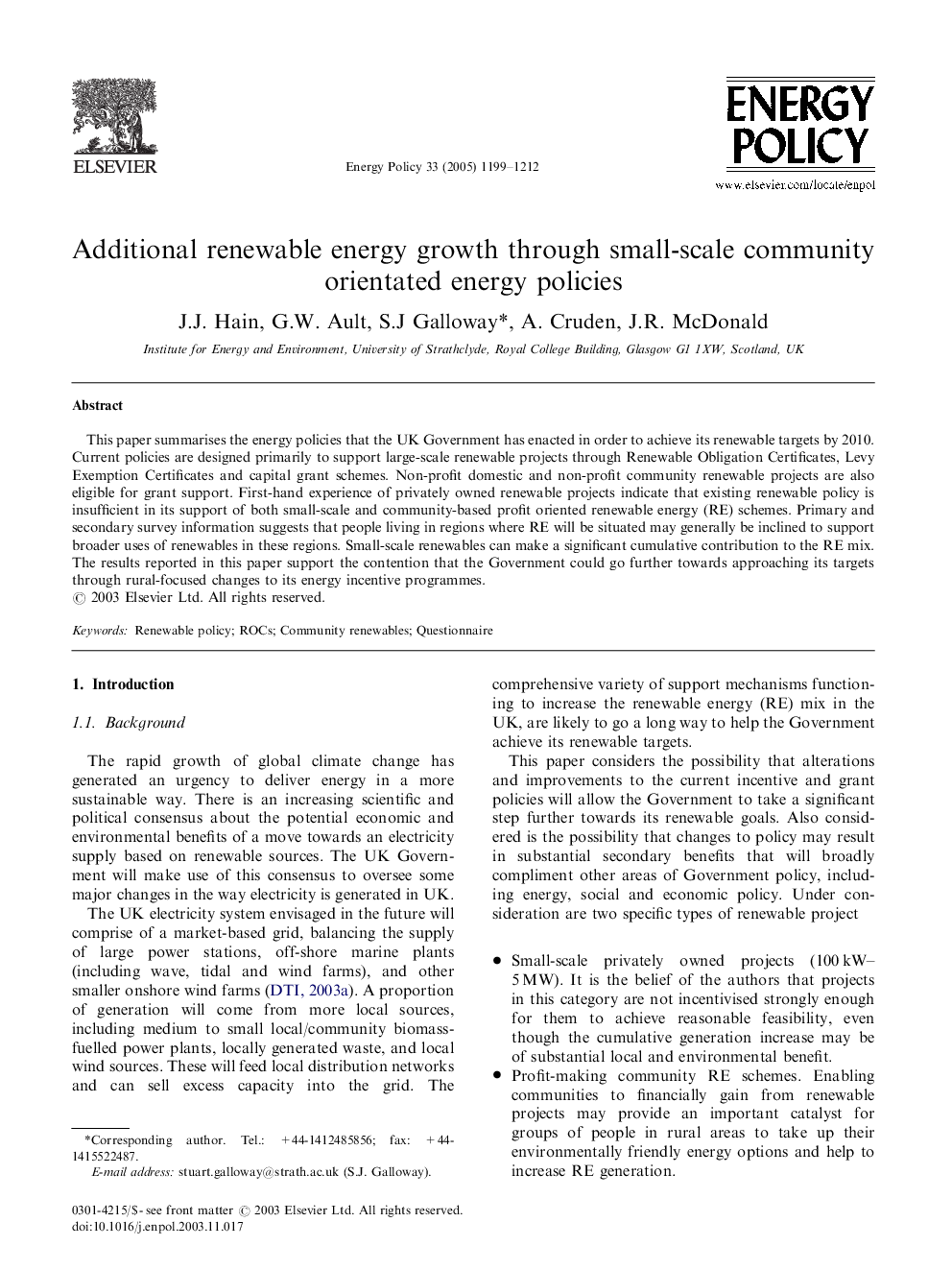 Additional renewable energy growth through small-scale community orientated energy policies