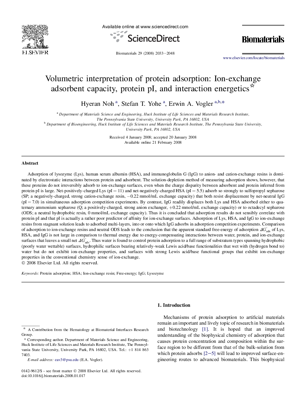 Volumetric interpretation of protein adsorption: Ion-exchange adsorbent capacity, protein pI, and interaction energetics 