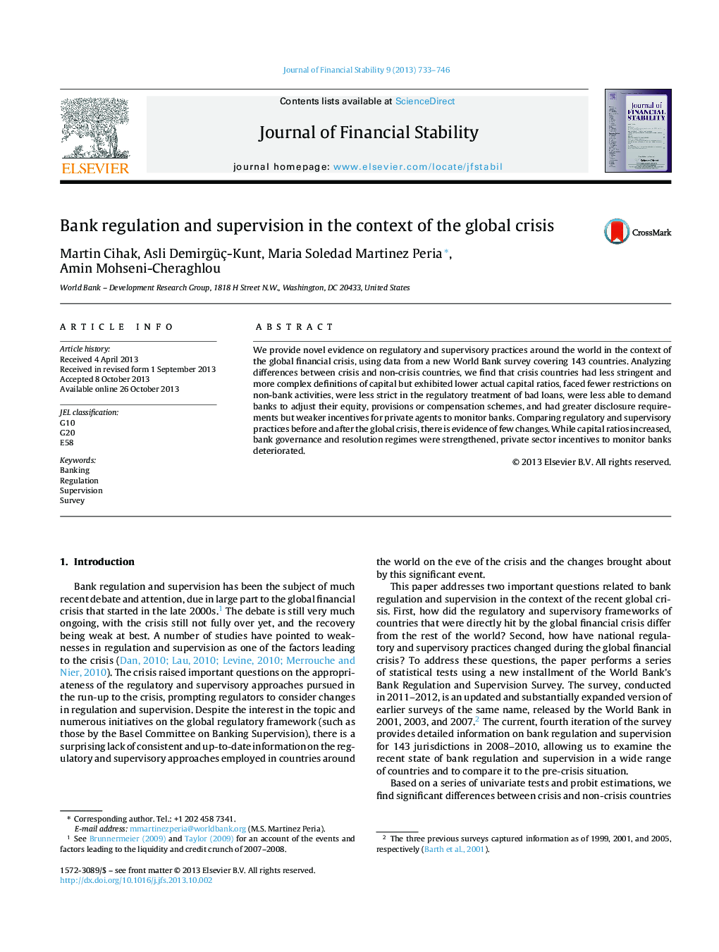 Bank regulation and supervision in the context of the global crisis