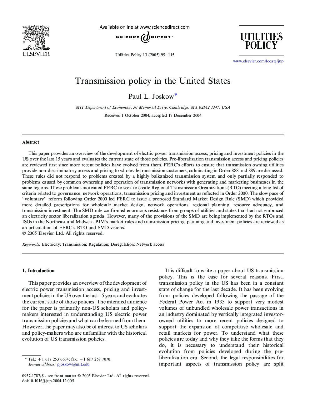 Transmission policy in the United States