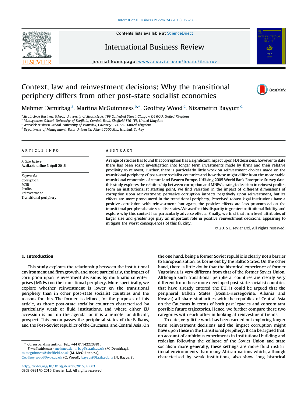 Context, law and reinvestment decisions: Why the transitional periphery differs from other post-state socialist economies