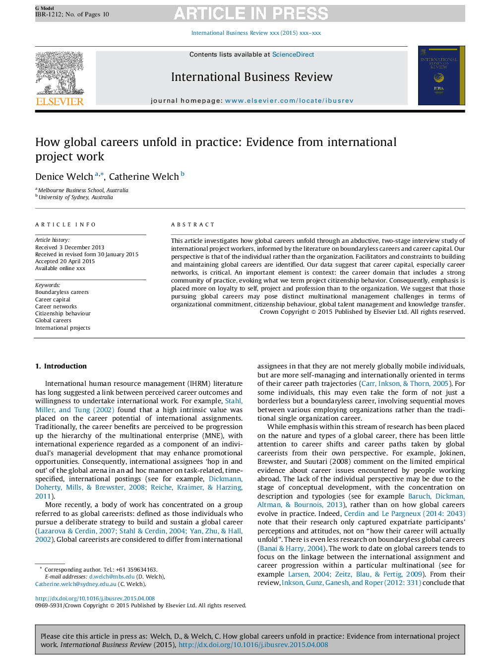 How global careers unfold in practice: Evidence from international project work