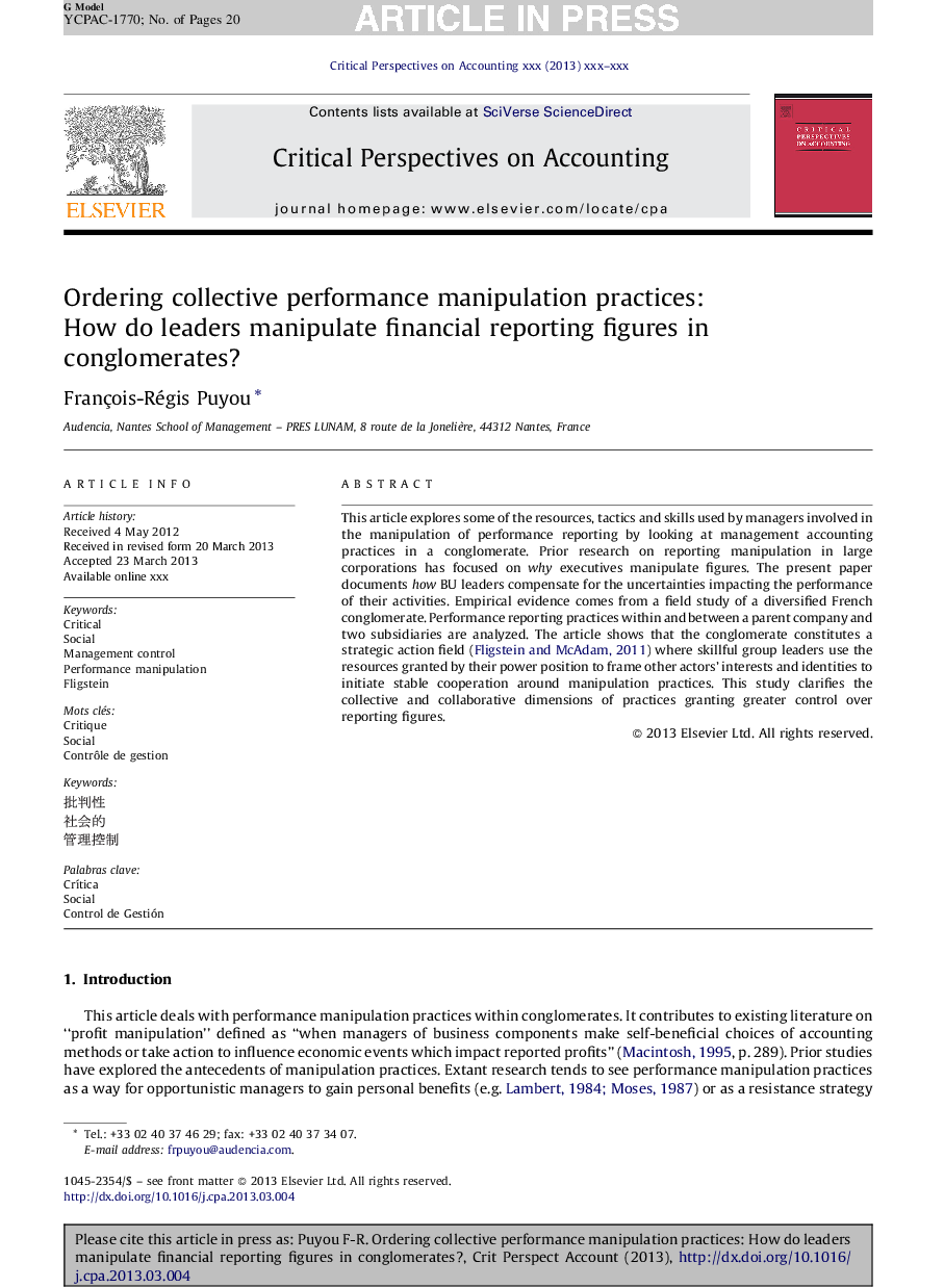 Ordering collective performance manipulation practices: How do leaders manipulate financial reporting figures in conglomerates?