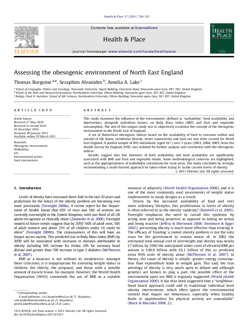 Assessing the obesogenic environment of North East England