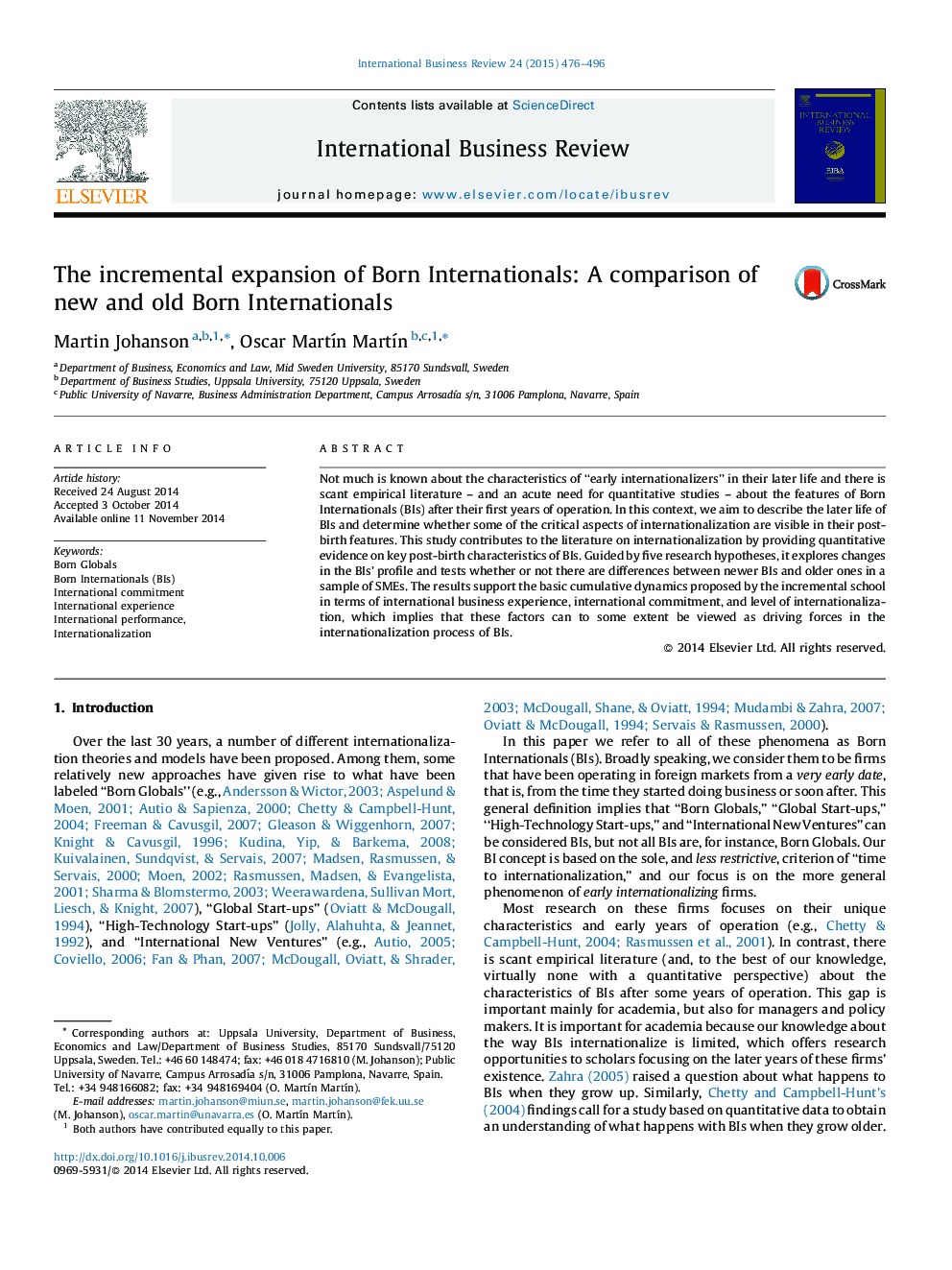 The incremental expansion of Born Internationals: A comparison of new and old Born Internationals