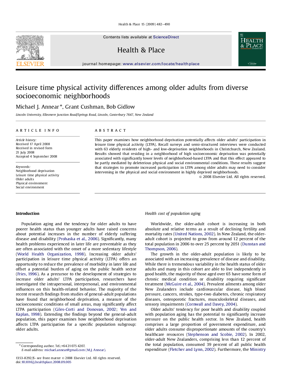 Leisure time physical activity differences among older adults from diverse socioeconomic neighborhoods