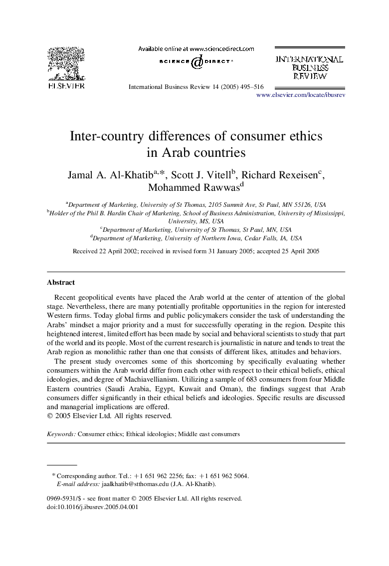 Inter-country differences of consumer ethics in Arab countries