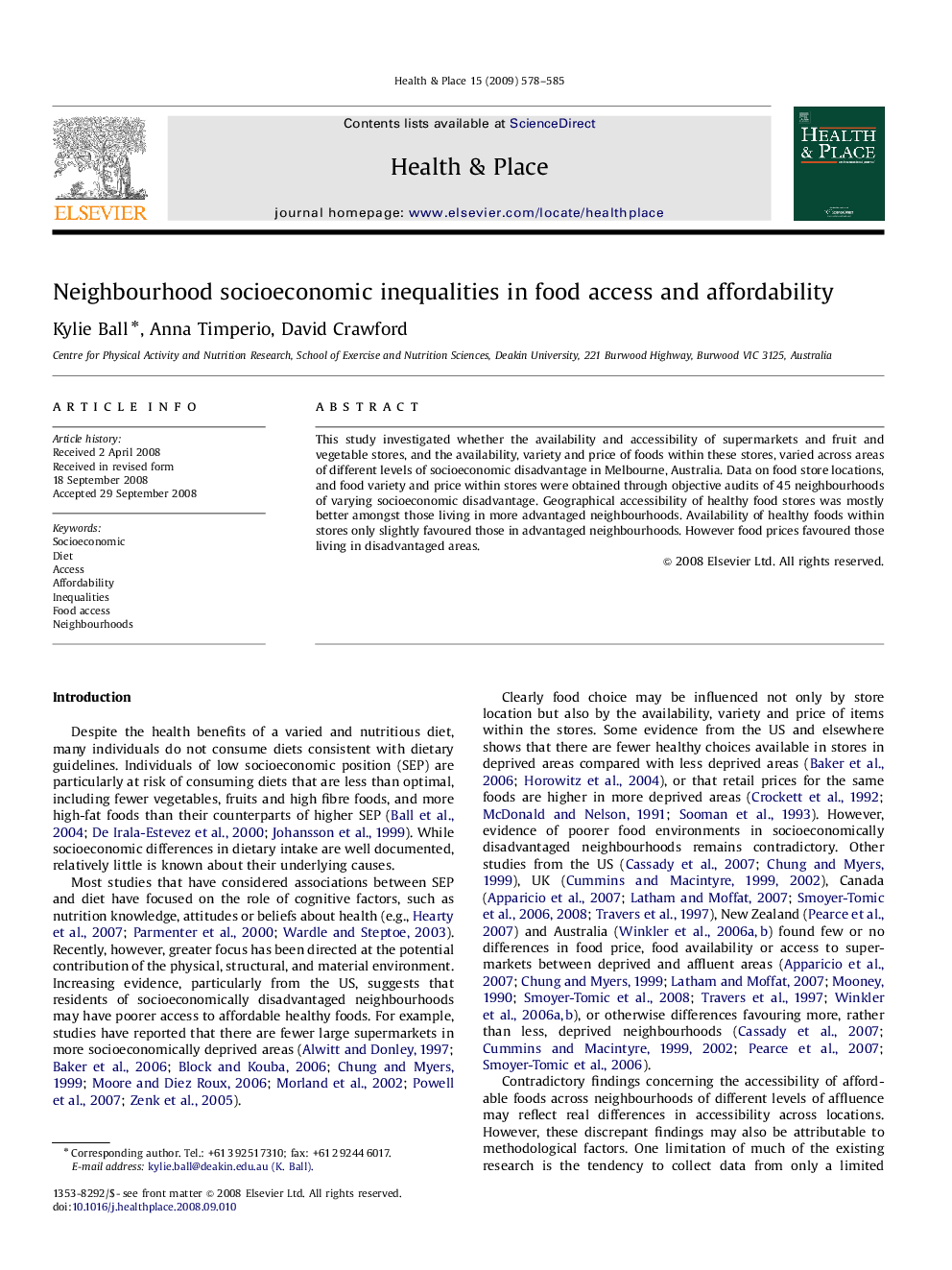 Neighbourhood socioeconomic inequalities in food access and affordability