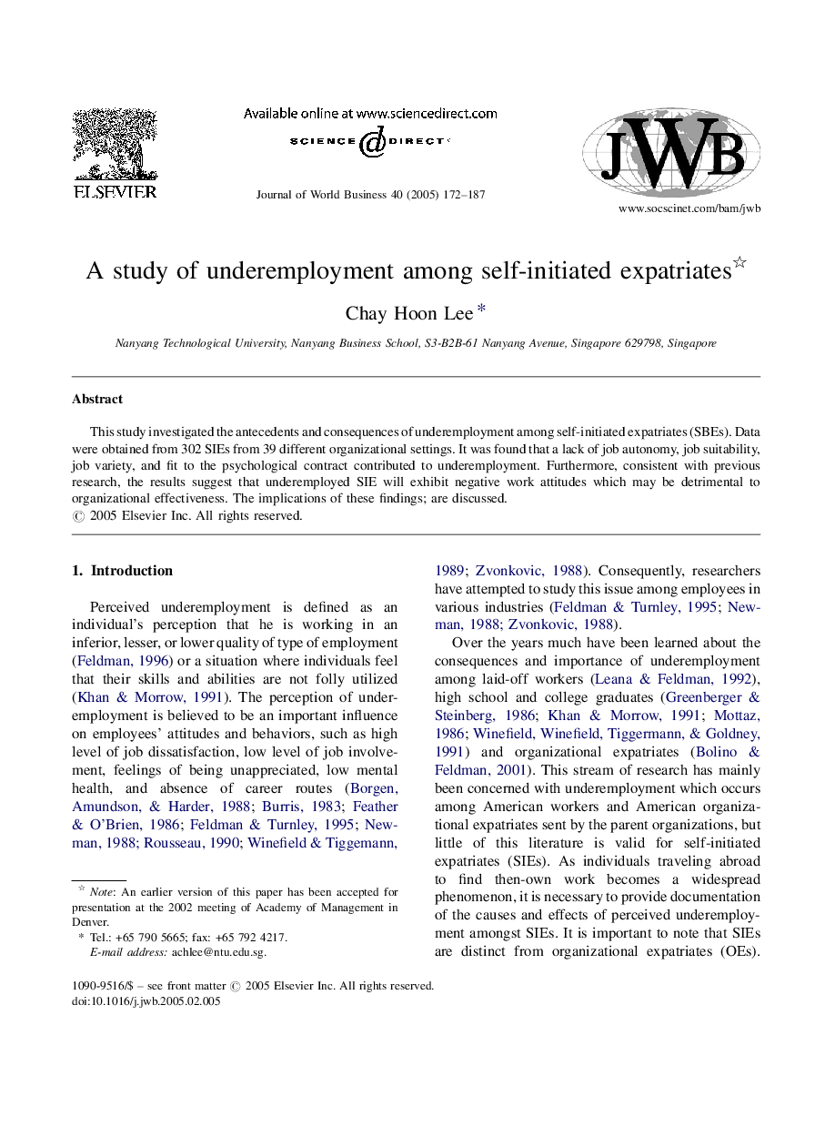 A study of underemployment among self-initiated expatriates