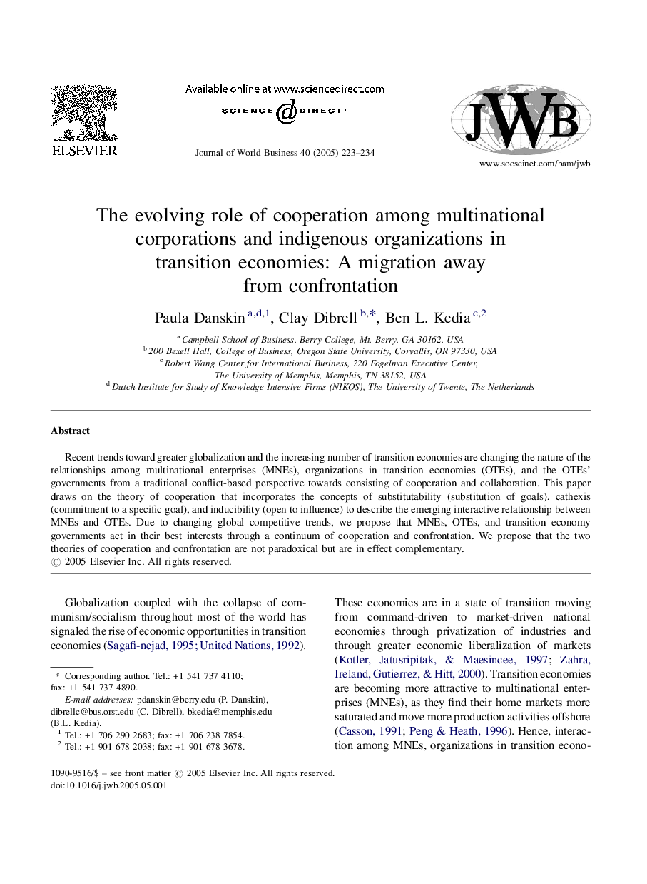 The evolving role of cooperation among multinational corporations and indigenous organizations in transition economies: A migration away from confrontation