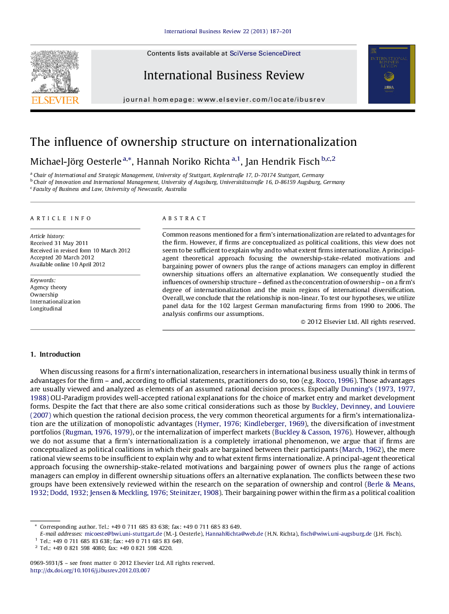 The influence of ownership structure on internationalization